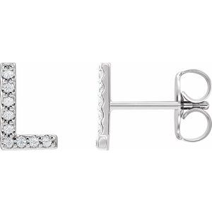 14K White .04 CTW Natural Diamond Initial L Earring