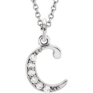 14K White .03 CTW Natural Diamond Lowercase Initial C 16" Necklace