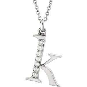 14K White .03 CTW Natural Diamond Lowercase Initial K 16" Necklace