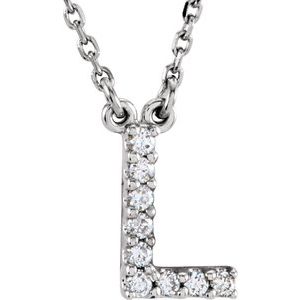 14K White .08 CTW Natural Diamond Initial L 16" Necklace