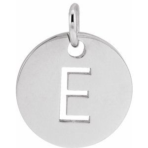 14K White Initial E Pendant